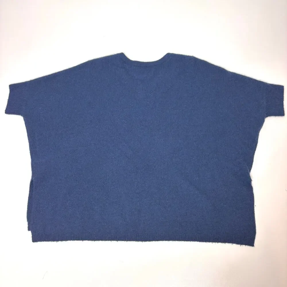 Brodie Cashmere Bronte V Neck Dolman Short Sleeve Oversize Sweater Blue M - Picture 7 of 8